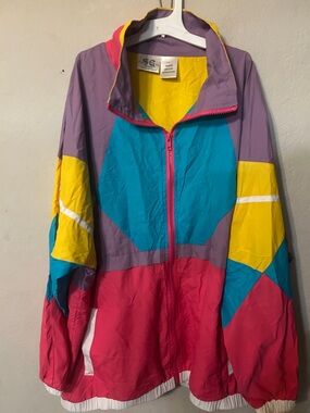 Colorblock Retro Windbreaker Jacket - Teal, Pink, Yellow, Purple